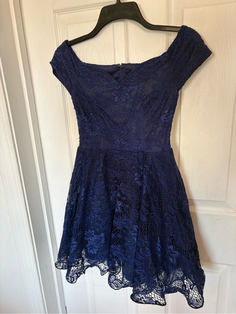 Windsor Navy Lace Off-Shoulder Fit & Flare Mini Dress